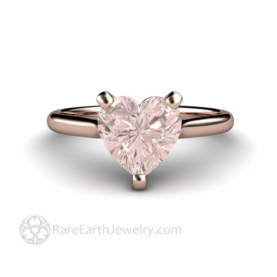 Morganite Ring Morganite Engagement Ring Heart Solitaire 14k 18k White Yellow Rose Gold Platinum Pink Or Peach Gemstone Ring