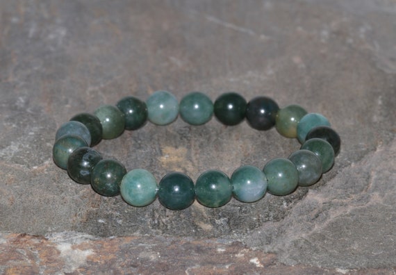 8mm Moss Agate Beaded Bracelet, Handmade Gemstones, Chakra Wrist Mala Beads, Natural Green Nature Agate Bracelet, Buddhist Meditation Jewel