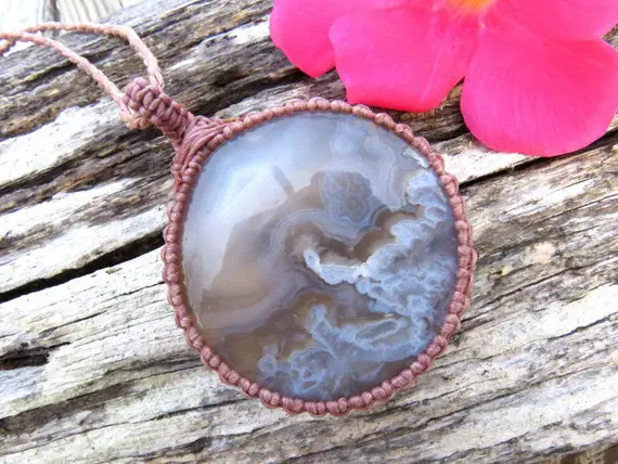 Plume Agate Macrame Necklace, Gift Ideas, For The Nature Lover, The Jewelry Lover, The Mom, The Self Care Enthusiast, The Friend On The Mend