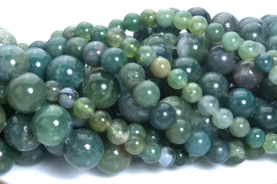 Natural Moss Agate Beads - Green Moss Agate Gemstone Beads - Natural Gemstones  - Natural Jewelry Stones - 4-12mm Round Beads - 15inch
