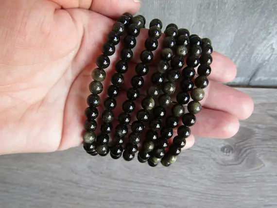Sheen Obsidian 6 Mm Round Bracelet Stretchy String G11