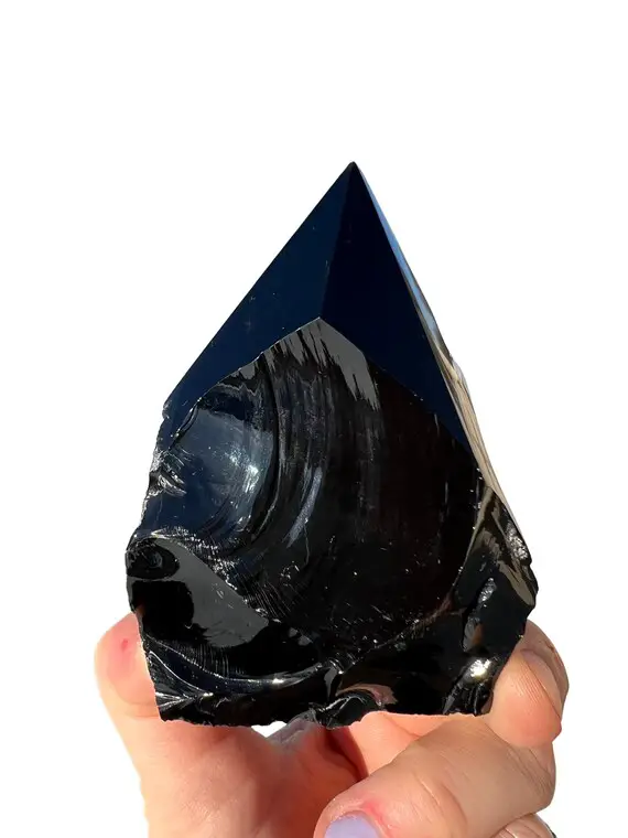 Top Polished Black Obsidian Point (2.5" - 4.5") Raw Black Obsidian Crystal Point - Standing Black Obsidian Stone Point - Black Crystal Decor