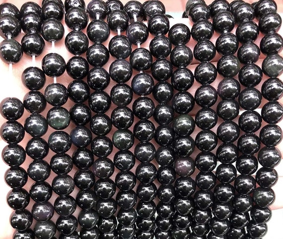 Natural Black Obsidian Round Beads,4mm 6mm 8mm 10mm 12mm 14mm 16mm Black Obsidian Beads Wholesale Supply,one Strand 15"