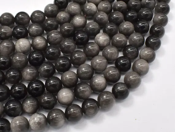 Silver Obsidian Beads, 8mm (8.4mm) Round Beads, 15.5 Inch, Full Strand, Approx 48 Beads, Hole 1mm (461054002)