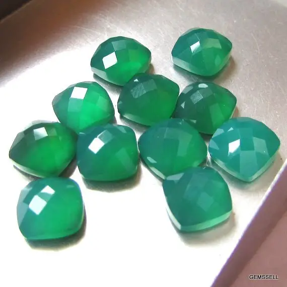 10mm Green Onyx Faceted Checker Cushion Cabochon Gemstone, Green Onyx Cushion Faceted Checker Board Flat Cabochon Aaa Quality Gemstone