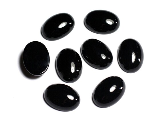 2pc - Cabochon Pierre Onyx Noir Ovale 10x8mm - 7427039743259