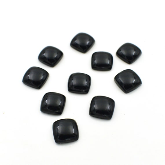 Black Onyx Cabochon Gemstones 3x3 Mm To 25x25 Mm Cushion Shape Flat Back Polished Loose Gemstones Lot For Earring Pendant And Jewelry Making