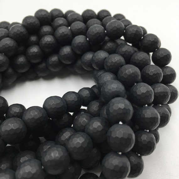 2.0mm Hole Black Onyx Matte Faceted Round Beads 6mm 8mm 10mm 15.5" Strand