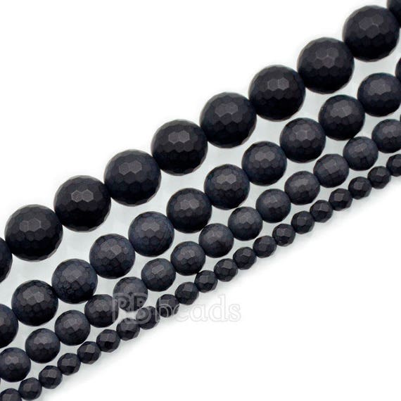 Natural Faceted Matte Black Onyx Beads, Onix Gem 4mm 6mm 8mm 10mm Stone Round Jewelry Gemstone Beads, For Jewelry Making And Beading