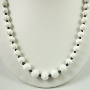 Shop Onyx Necklaces! Black and White Necklace Black Onyx Gemstone White Tridacna Shell Bead Necklace Short White Black Strand | Natural genuine Onyx necklaces. Buy crystal jewelry, handmade handcrafted artisan jewelry for women.  Unique handmade gift ideas. #jewelry #beadednecklaces #beadedjewelry #gift #shopping #handmadejewelry #fashion #style #product #necklaces #affiliate #ad