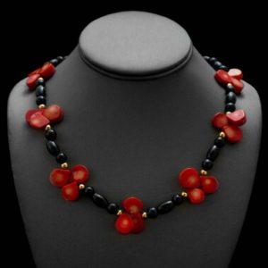Shop Onyx Necklaces! Coral Onyx Necklace/ Red Black Necklace/ Red Drop Necklace/ Red Teardrop Jewelry/ Black Gold Necklace | Natural genuine Onyx necklaces. Buy crystal jewelry, handmade handcrafted artisan jewelry for women.  Unique handmade gift ideas. #jewelry #beadednecklaces #beadedjewelry #gift #shopping #handmadejewelry #fashion #style #product #necklaces #affiliate #ad