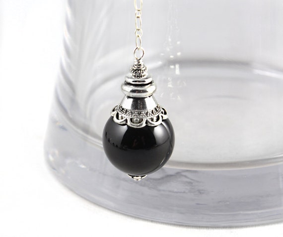 Crystal Pendulum, Black Onyx Pendulum, Crystal Necklace, Gemstone Pendulum, Divination, Crystal Pendulum Necklace, Wicca, Dowsing Pendulum