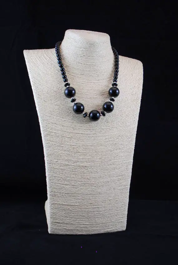Versatile Black Onyx Necklace - Updated Classic - Beaded Black Semi Precious Stone Necklace