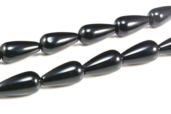 Black Onyx Gemstone Drop Beads - Natural Onyx Teardrop Briolette Beads - Black Gemstone Beads For Jewelry Making - Drop Beads -15inch