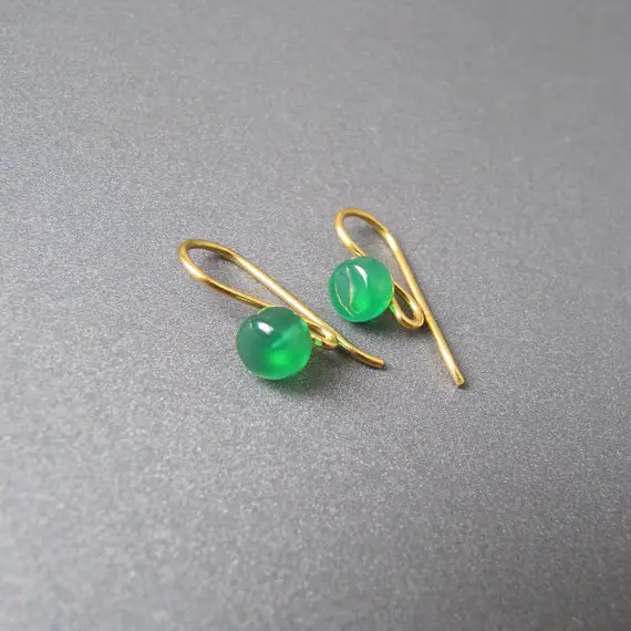 Green Onyx Ear Wires • 18k Gold Vermeil / Sterling Silver 925 • open Loop Earrings Hooks Findings • Can Use Removable Drops