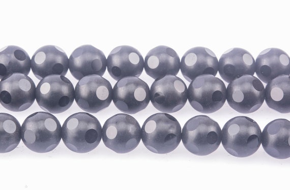Natural Black Onyx Matte Beads - Shiny Polished Dots Beads - Matte Round Beads - Black Jewelry Making Beads - Quality Beads