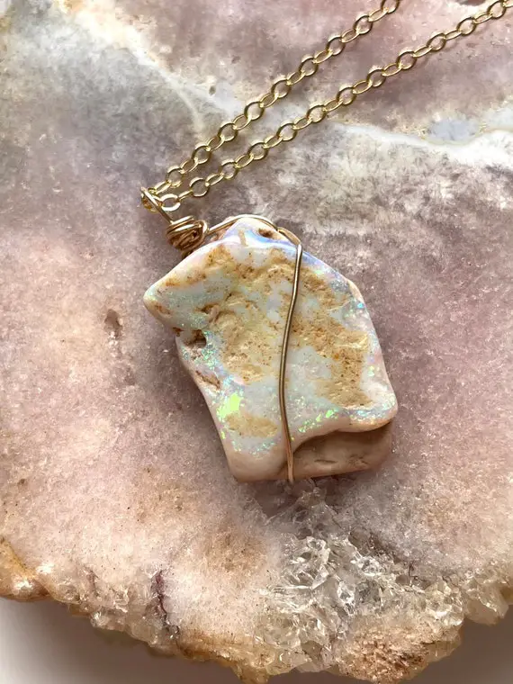 Raw Opal Necklace, Genuine Opal Necklace, Raw Stone Necklace, October Birthstone Necklace, Gift For Mom, Necklace For Women
