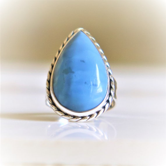 Blue Opal Ring, 925sterling Silver Ring, Natural Gemstone Ring, Handmade Jewelry, Boho Ring, Teardrop Opal Ring,beautiful Dainty Trendy Midi