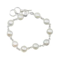 Freshwater Button Pearl Bracelet White Cultured Sterling Silver 14k Gold Plate Adjustable Toggle Clasp 7 8 Inches Inch Simple Button Bezel | Natural genuine Gemstone jewelry. Buy crystal jewelry, handmade handcrafted artisan jewelry for women.  Unique handmade gift ideas. #jewelry #beadedjewelry #beadedjewelry #gift #shopping #handmadejewelry #fashion #style #product #jewelry #affiliate #ad