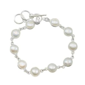 Shop Pearl Bracelets! Freshwater Button Pearl Bracelet White Cultured Sterling Silver 14k Gold Plate Adjustable Toggle Clasp 7  8 Inches Inch Simple Button  Bezel | Natural genuine Pearl bracelets. Buy crystal jewelry, handmade handcrafted artisan jewelry for women.  Unique handmade gift ideas. #jewelry #beadedbracelets #beadedjewelry #gift #shopping #handmadejewelry #fashion #style #product #bracelets #affiliate #ad