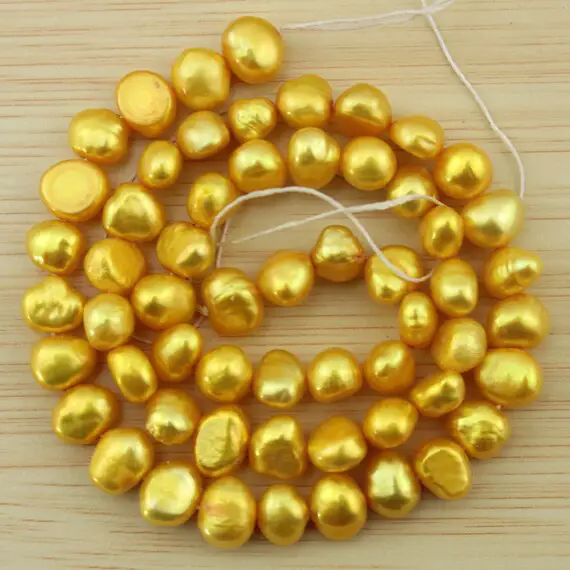 6-7mm Freshwater Nugget Pearl Beads, Yellow Baroque Pearl Beads, Nugget Pearl Strand, Loose Pearl Beads, Wedding Pearls-60pcs-15 Inches-fs94