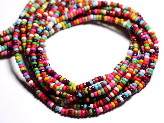 30pc - Perles Pierre Turquoise Synthese Rondelles Facettées 4x2mm Multicolore - 4558550084712