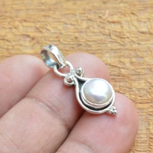 Fresh Water Pearl Pendant, 925 Sterling Silver Pendant, Fresh Pearl 8×8 mm Round Shape Gemstone Pendant, Silver Necklace , Handmade Pendant | Natural genuine Pearl pendants. Buy crystal jewelry, handmade handcrafted artisan jewelry for women.  Unique handmade gift ideas. #jewelry #beadedpendants #beadedjewelry #gift #shopping #handmadejewelry #fashion #style #product #pendants #affiliate #ad