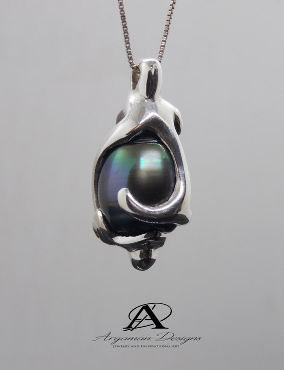 Wow Tahitian South Sea Peacock Black Green Pearl Pendant , One Of A Kind Black Pearl Pendant , Gifts For Mom, Girlfriend, Wedding Gifts,