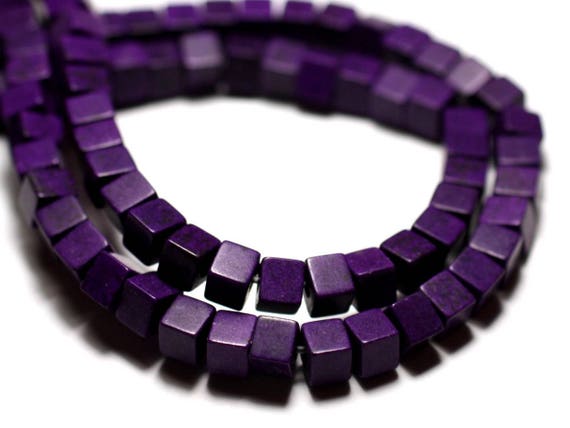 40pc - Perles Turquoise Synthèse Reconstituée Cubes 4mm Violet - 8741140009158