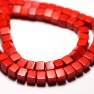 40pc – Perles Turquoise Synthèse reconstituée Cubes 4mm Orange – 8741140009110