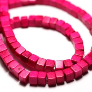 40pc – Perles Turquoise Synthèse reconstituée Cubes 4mm Rose – 8741140009134