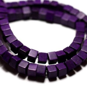 Fil 39cm 98pc env – Perles de Pierre Turquoise Synthèse Cubes 4mm Violet