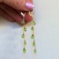 14k Gold Natural Green Peridot Cascade Earrings, Long Chains, August Birthstone Jewelry, Delicate Dangles, Leo Birthday | Natural genuine Gemstone jewelry. Buy crystal jewelry, handmade handcrafted artisan jewelry for women.  Unique handmade gift ideas. #jewelry #beadedjewelry #beadedjewelry #gift #shopping #handmadejewelry #fashion #style #product #jewelry #affiliate #ad