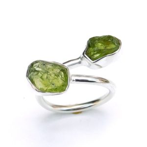 Shop Peridot Rings! Natural Green Peridot Ring, Adjustable Ring, 925 Sterling Silver Ring, Fine Silver Ring, Solid Silver Ring, Raw Peridot Chunk Ring-U190 | Natural genuine Peridot rings, simple unique handcrafted gemstone rings. #rings #jewelry #shopping #gift #handmade #fashion #style #affiliate #ad