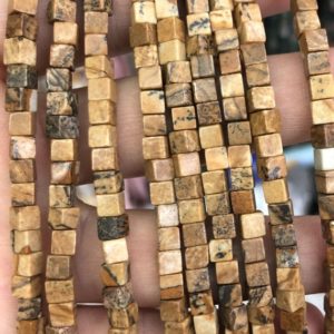 Shop Picture Jasper Bead Shapes! Picture Jasper Cube Beads, Natural Gemstone Beads, Loose Stone Beads 4mm 15'' | Natural genuine other-shape Picture Jasper beads for beading and jewelry making.  #jewelry #beads #beadedjewelry #diyjewelry #jewelrymaking #beadstore #beading #affiliate #ad