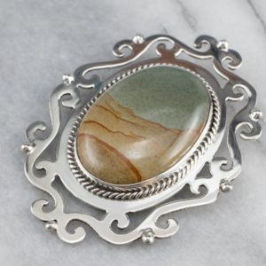 Shop Picture Jasper Pendants! Owyhee Picture Jasper Pendant, Brooch Pendant, Jasper Brooch, Landscape Jasper, Statement Pendant, Statement Brooch, 8842HTQX | Natural genuine Picture Jasper pendants. Buy crystal jewelry, handmade handcrafted artisan jewelry for women.  Unique handmade gift ideas. #jewelry #beadedpendants #beadedjewelry #gift #shopping #handmadejewelry #fashion #style #product #pendants #affiliate #ad