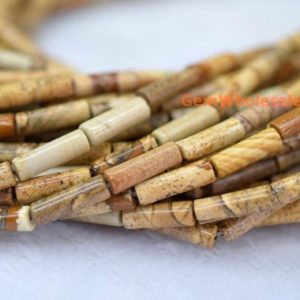 Shop Picture Jasper Beads! 15.5“ 4x13mm Picture jasper round tubes, yellow gemstone tube, semi-precious stone Cylinder,picture stone Cylinder,Picture jasper Cylinder | Natural genuine beads Picture Jasper beads for beading and jewelry making.  #jewelry #beads #beadedjewelry #diyjewelry #jewelrymaking #beadstore #beading #affiliate #ad