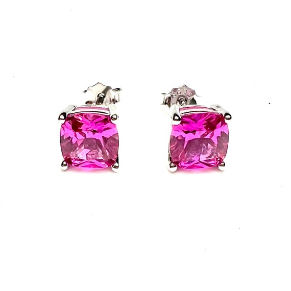 Handcrafted Pink Sapphire Stud Earrings Sterling Silver 925 ,  September Birthstone