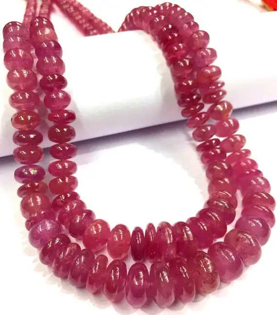 Aaa+ Quality~~natural Pink Sapphire Gemstone Beads Necklace~~smooth Polished Sapphire Rondelle Beads~~truly Gorgeous~~2 Strand Necklace.