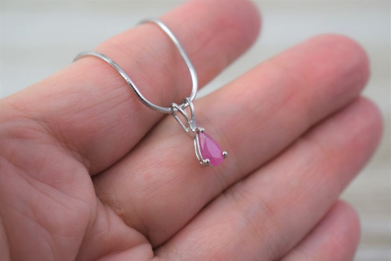 Pink Sapphire Pendant - Faceted Pear / Teardrop - Mini Pendant / Necklace - Sterling Silver - Choice Of Chain