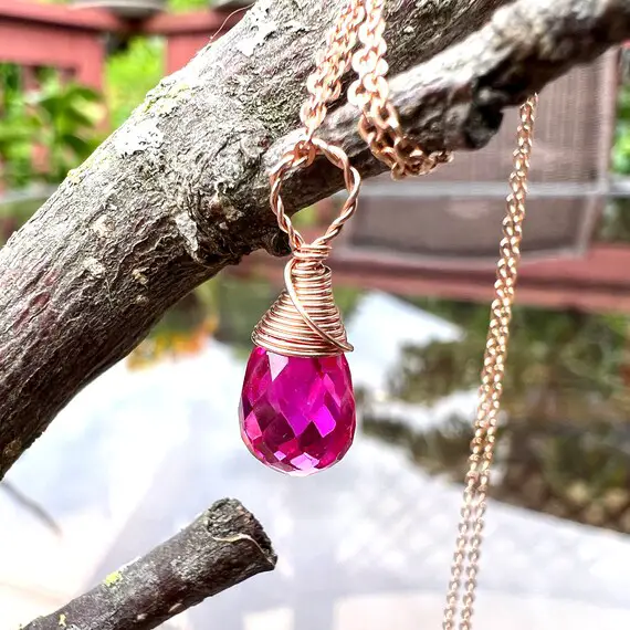 Natural Pink Sapphire Pendant Solid 14k Rose Gold , September Birthstone , 5th 45th Anniversary
