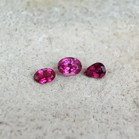 Lot Of 3 Natural Rubellite Tourmaline Loose Gemstones - Oval And Pear Cut, 1.67 Ct