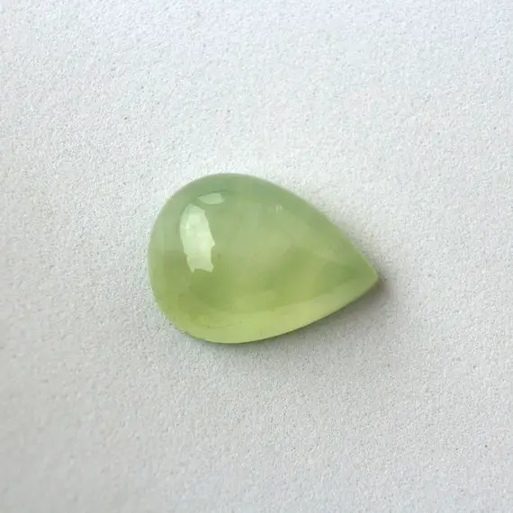 Australian Prehnite Pear Cabochon Gemstone For Jewelry - Natural Yellow Green Color, 19x14mm, 15.18ct