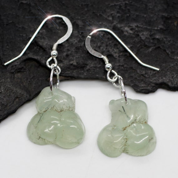 Green Apple Frost - Rough And Raw Prehnite Sterling Silver Earrings