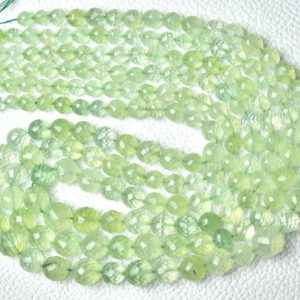 Shop Prehnite Faceted Beads! AAA Prehnite Faceted Ball Beads 4mm to 8.5mm Faceted Disco Balls Gemstone Ball Beads Superb Prehnite Round Beads 16 Inches Strand No5636 | Natural genuine faceted Prehnite beads for beading and jewelry making.  #jewelry #beads #beadedjewelry #diyjewelry #jewelrymaking #beadstore #beading #affiliate #ad