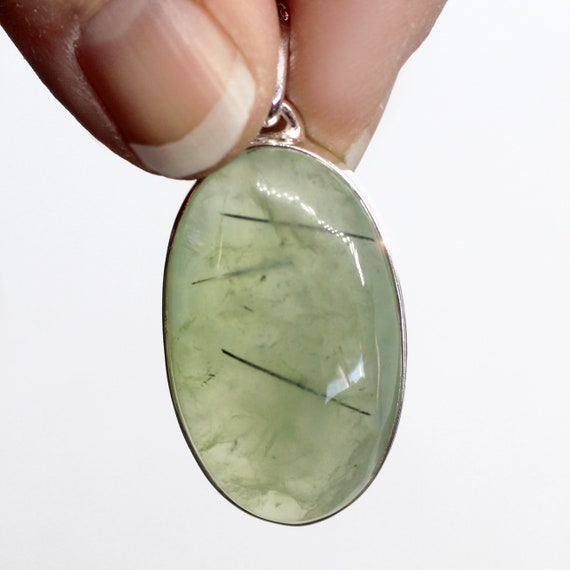Green Apple - Tourmalinated Prehnite Sterling Silver Necklace