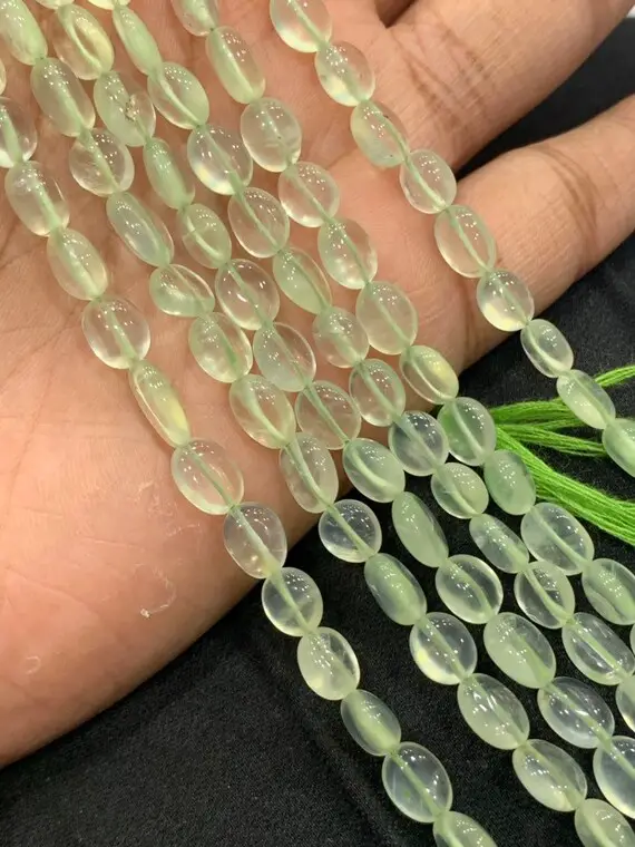 Independence Day Sale New Brand 13 Inch Natural Prehnite Oval Shaped Beads, Prehnite 5-6mm Green Stone Beads An Amazing Item
