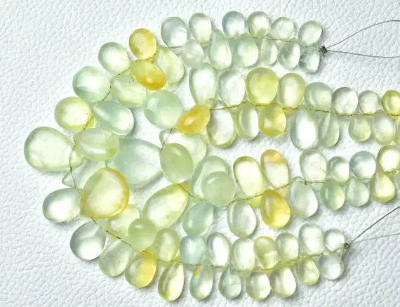 Natural Prehnite Plain Pear Beads 5x7mm To 14x18mm Smooth Pear Briolettes Gemstone Beads Superb Prehnite Smooth Beads 7 Inches Strand No5670