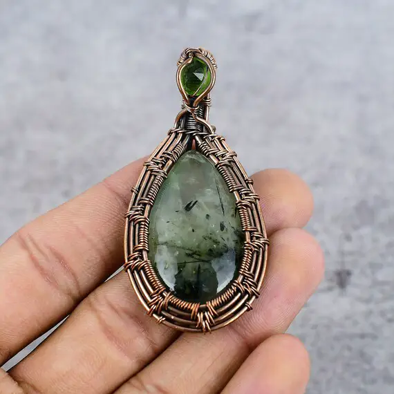 Prehnite Pendant Copper Wire Wrapped Pendant Prehnite Gemstone Pendant Copper Jewelry Handmade Pendant For Women Mothers Day Gift For Her