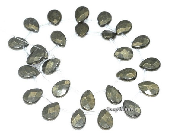 14x10mm Iron Pyrite Gemstone Faceted Teardrop 14x10mm Loose Beads 7.5 Inch Half Strand (90187843-421)